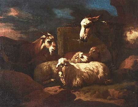 Seguace di Rosa da Tivoli, XVIII Secolo ARMENTI olio su tela cm, 49x63