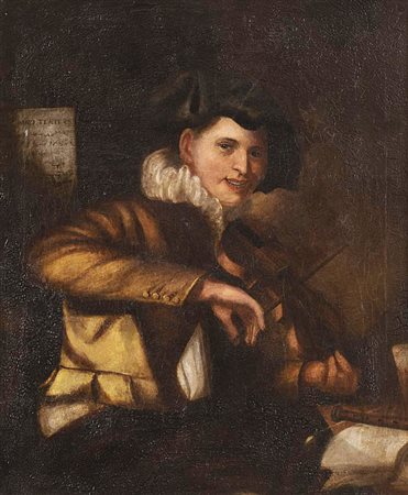 Seguace di Giacomo Cipper, inizi del XVIII Secolo SUONATORE DI VIOLINO olio...