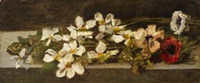 Giovanni Segantini NATURA MORTA CON FIORI olio su cartoncino applicato su...