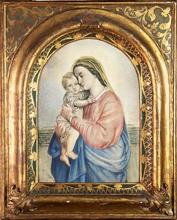 PITTORE ANONIMO DELL'800 "Madonna col bambino" 49x36 pastello su carta