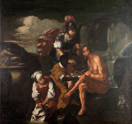 PITTORE ANONIMO DELLA FINE DEL XVII SECOLO "Scena biblica" 122x131 olio su...