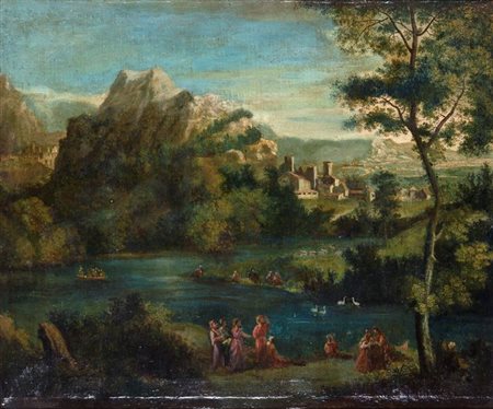 ANONIMO "Paesaggio" 54x66 olio su tela Restauri