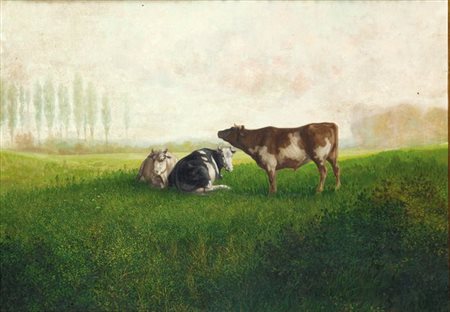 PITTORE ANONIMO DELL'800 "Al pascolo" 50x70 olio su tela