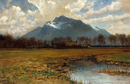 HINTERHOLZER FRANZ Salisburgo 1851 - 1928 "Nel parco" 1890ca 30x47 olio su...