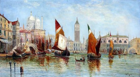TAYLOR C. E. "Venezia-Piazza San Marco" 60x105 olio su tela Opera firmata in...