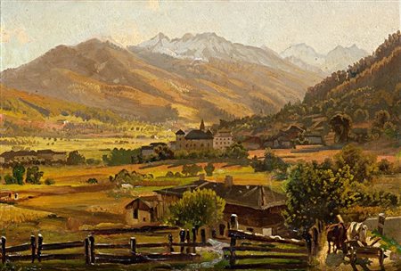 PITTORE ANONIMO DELL'800 "Vue du Mont Blanc" fine XIX sec 20x28,5 olio su...