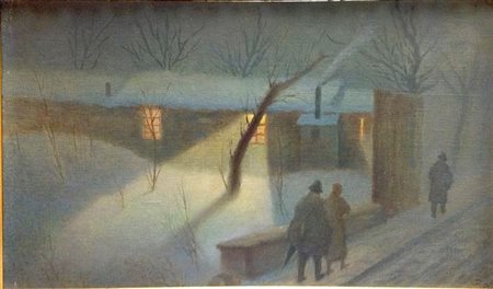 SACCHI GIULIO "Verso il rifugio" 1924 29,5x52 olio su cartoncino Opera...