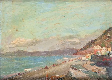 AUTORE NON IDENTIFICATO "Spiaggia ligure" 23x31 olio su cartoncino Opera...