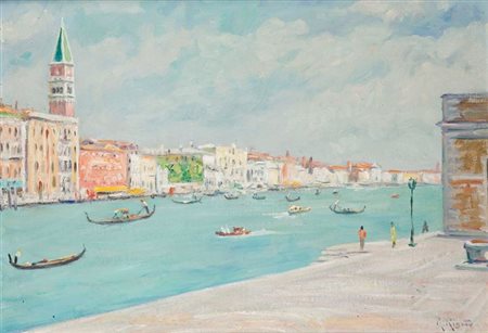 RIGOTTO RENZO Cigliano (VC) 1910 - 1994 Torino "Veduta di Venezia" 50x70 olio...