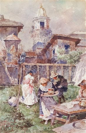 PELLEGRINI RICCARDO Milano 1863 - 1934 Crescenzano (MI) "Colazione in...