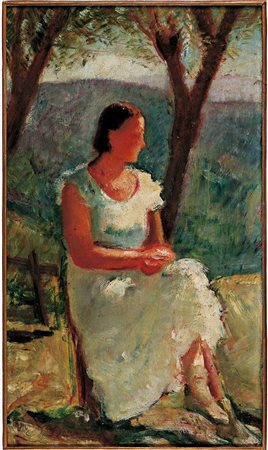 GRANDE GIOVANNI Torino 1887 - 1937 "Figura di donna" 50x29 olio su tavoletta...