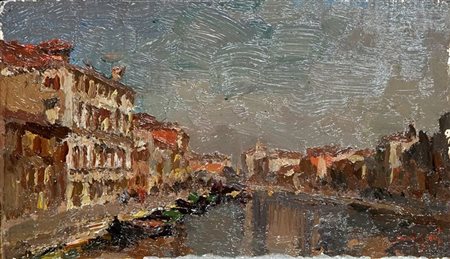 BRUGNOLI EMANUELE Bologna 1859 - 1944 Venezia "Venezia" 1927 10,5x17 olio su...