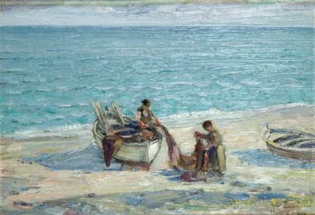 ROVERO GIOVANNI Mongardino (AT) 1885 - 1971 Noli (SV) "Pescatori in riva al...