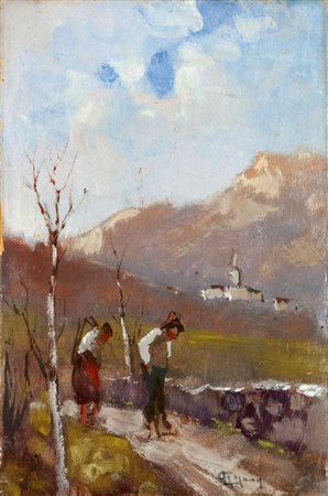 GIGNOUS LORENZO Modena 1862 - 1958 Porto Ceresio (VA) "Contadini in campagna"...