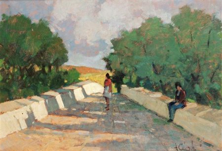 CIGLIERI FRANCO Montespertoli (FI) 1905 "Strada di campagna" 35x49,5 olio su...