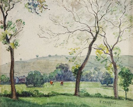 CHAPPEL EDOUARD Anversa 1859 - 1946 Cannes "Alberi" 23x28 acquerello su carta...