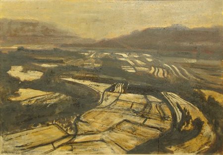 GANDINI "Paesaggio" anni '60 70x100 olio su tela Opera firmata e datata in...