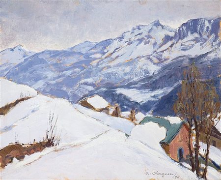 OLAGNERO UMBERTO Torino 1911 - 1993 "L'église" 29/11/1970 45x54 olio su...