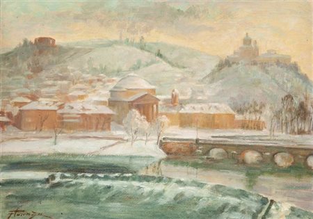 BOCCALATTE FIORENZA Novara 1900 - 1976 Torino "La nevicata su Borgo Po" 50x70...