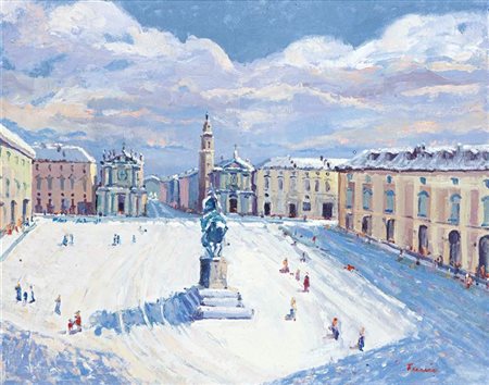 FASSIO CLAUDIO Santa Caterina di Rocca d'Arazzo (AT) 1946 "Nevicata in Piazza...
