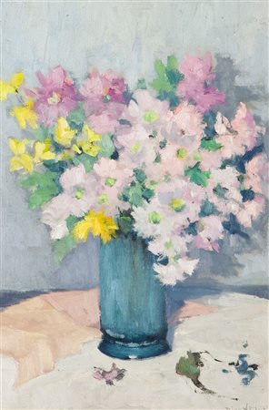 ALIBERTI DINO Torino 1935 "Vaso di fiori" 40x27 olio su cartoncino Opera...