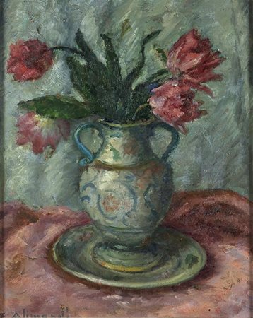 ALIMANDI ENRICO Torino 1910 - 1984 "Fiori" 54x45 olio su tavoletta Opera...