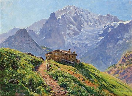 GRASSIS GIUSEPPE Torino 1870 - 1949 "Courmayeur (sotto il Monte Bianco)" 1928...