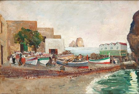 CASCIARO GIUSEPPE Ortelle (LE) 1863 - 1945 Napoli "Capri" 35x50 olio su...