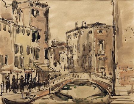DEABATE TEONESTO Torino 1898 - 1981 "Venezia" 23x29 china acquerellata su carta