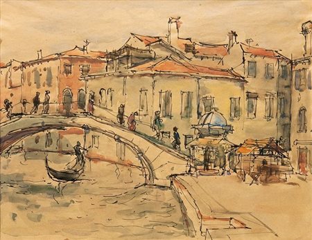 DEABATE TEONESTO Torino 1898 - 1981 "Venezia" 23x28,5 china acquerellata su...