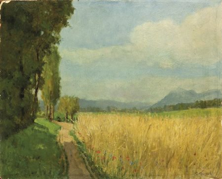 MUSSO CARLO Balangero (TO) 1907 - 1968 "Paesaggio con campo di grano" 40x50...