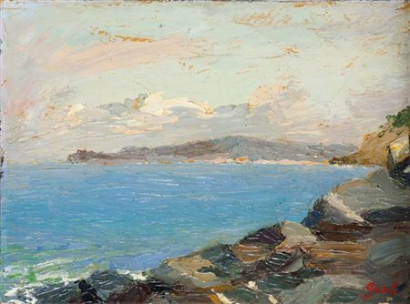 AUTORE NON IDENTIFICATO "Veduta ligure" 23x31 olio su cartoncino Opera...