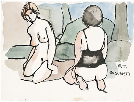 TABUSSO FRANCESCO Sesto San Giovanni (MI) 1930 - 2012 Torino "Bagnanti" 28x37...