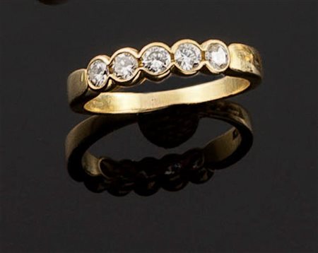 ANELLO Fedina in oro giallo con cinque diamanti taglio brillante per...