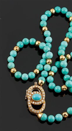 COLLANA Collana composta da boules in turchese e sfere in oro giallo,...