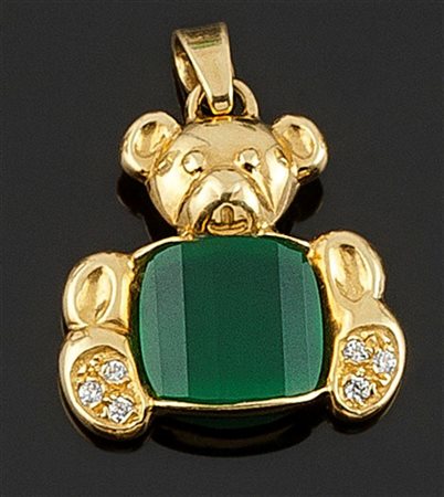 CIONDOLO Ciondolo in oro giallo a forma di orsetto con inserto centrale in...
