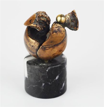 Franco Zazzeri SFERA GEOLOGICA scultura in bronzo su base in marmo, cm...