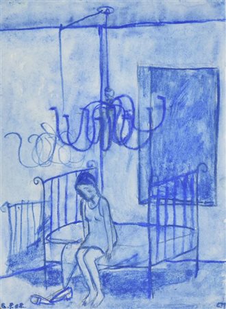 Giacomo Piussi FIGURA FEMMINILE IN INTERNO pastello su carta, cm 30,5x23 siglato