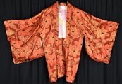 HAORI Tradizionale giacca giapponese in cotone color mattone. Stampa a grandi...