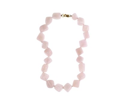 COLLANA IN QUARZO E ORO GIALLO realizzata ad una fila di quarzi rosa di forma...