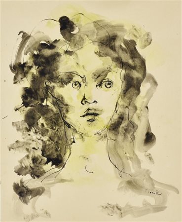 Leonor Fini (a firma di) Ritratto tecnica mista su carta, cm 35x29 sul...