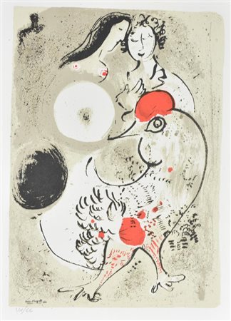 Marc Chagall IL GALLO, 1950 litografia su carta, cm 48x34 esemplare LIV su CC...