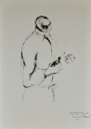 Bastos IL PORTINAIO olio su carta, cm 100x70 sul fronte: firma e data...