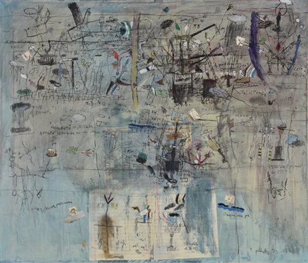 N. Pilotto Senza titolo tecnica mista e collage su tela, cm 60x70 sul fronte:...