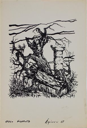 Luigi Regianini DISSEPOLTA tecnica mista su carta, cm 30x20 sul fronte: data...