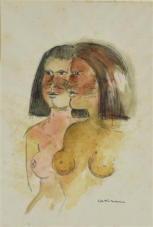 Bruno Cassinari FIGURE tecnica mista su carta, cm 30x21 sul fronte: firma...