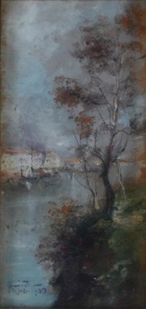 Oscar Ricciardi PAESAGGIO olio su tavola, cm 12x6 firmato e datato eseguito...