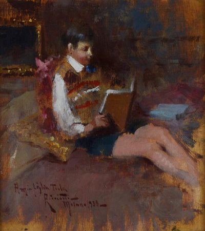 Oscar Ricciardi RITRATTO olio su tavola, cm 19,5x17,5 firmato e datato e...