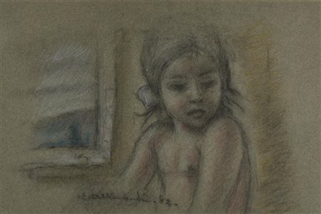 Enrico Allimandi BIMBA carboncino e partelli su carta, cm 30x40 sul fronte:...