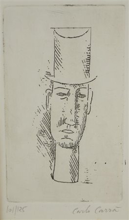 Carlo Carrà FIGURA MASCHILE acquaforte acquatinta, cm 13x8, foglio cm...